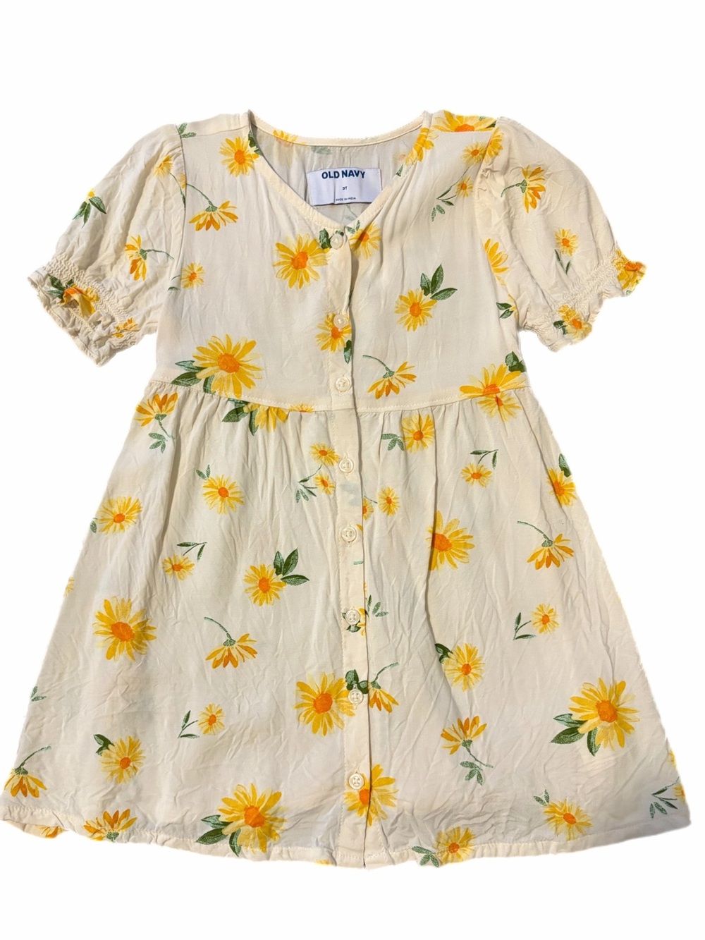 Toddler Girl Yellow Daisy Floral Print Button Front Dress 3T